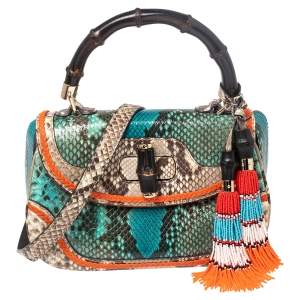 Gucci Multicolor Python Medium Limited Edition New Bamboo Top Handle Bag