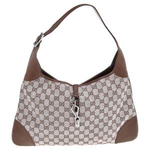 Pre Owned Gucci Blush Pink/Brown Canvas And Leather Vintage Jackie Hobo