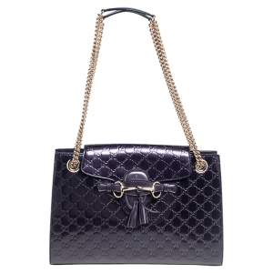 Pre Owned Gucci Purple Guccissima Patent Leather Large Emily Chain Shoulder Bag