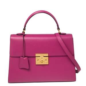 Pre Owned Gucci Pink Leather Medium Padlock Top Handle Bag