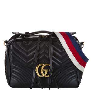Gucci Black Quilted Leather GG Marmont Small Shoulder Bag
