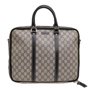 Gucci Beige-Ebony GG Supreme Coated Canvas And Leather Briefcase