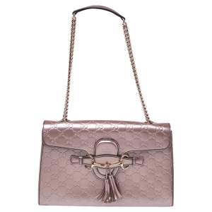 Pre Owned Gucci Metallic Pink Guccissima Leather Medium Emily Chain Shoulder Bag