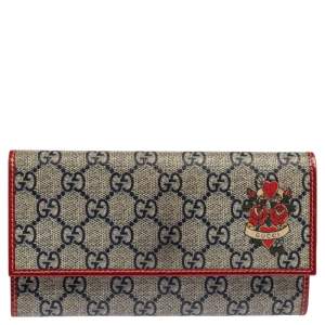 Gucci Red/Blue GG Supreme Canvas Tattoo Heart Continental Wallet