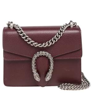 Pre Owned Gucci Burgundy Leather Mini Dionysus Shoulder Bag