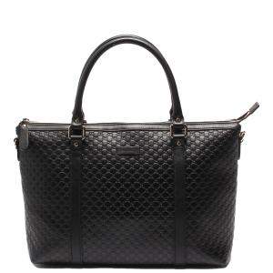 مملوكة مسبقًا Gucci Black Microguccissima Leather Convertible Satchel Bag 