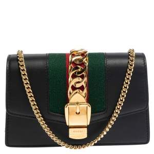 Gucci Black Leather Super Mini Sylvie Chain Shoulder Bag