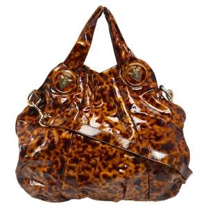 Gucci Brown Animal Print Patent Leather Large Hysteria Tote