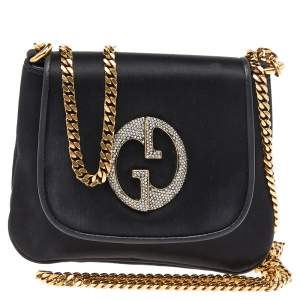 Pre Owned Gucci Black Satin And Leather 1973 Crossbody Bag