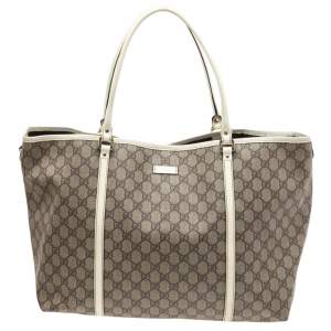 مملوكة مسبقًا Gucci White/Beige GG Supreme Canvas and Patent Leather Large Joy Tote 