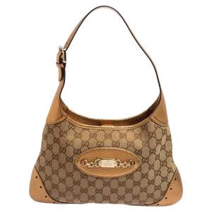 Pre Owned Gucci Gold-Beige Guccissima Canvas And Leather Punch Hobo