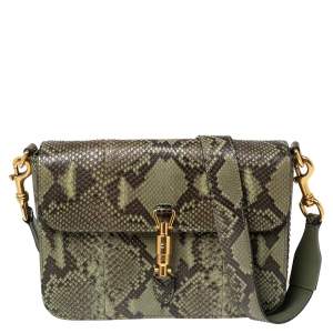 Pre Owned Gucci Green Python Jackie Flap Shoulder Bag