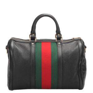 مملوكة مسبقًا Gucci Black Calfskin Leather Web Joy Boston Bag