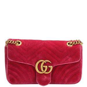 مملوكة مسبقًا Gucci Pink GG Marmont Small Velvet Shoulder Bag