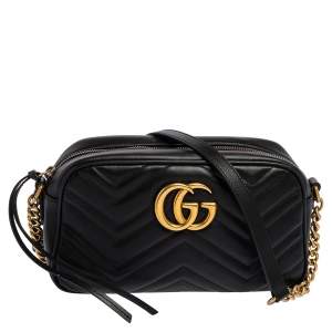 Gucci Black Matelassé Leather GG Marmont Shoulder Bag