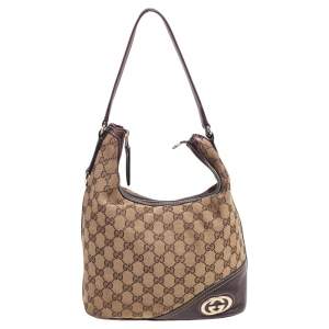 Gucci Beige/Brown GG Canvas and Leather New Britt Hobo