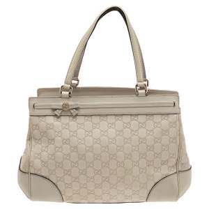 Gucci Off White Guccissima Leather Medium Mayfair Bow Tote