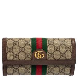 Gucci Brown/Beige GG Supreme Canvas and Leather Ophidia Continental Wallet 
