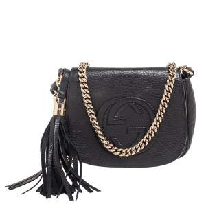 Gucci Black Grained Leather Soho Flap Crossbody Bag