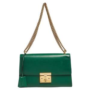 Pre Owned Gucci Green Leather Medium Padlock Shoulder Bag