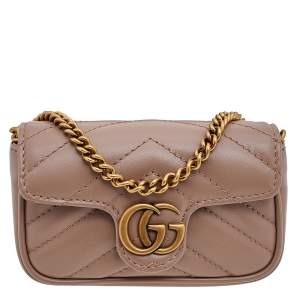 Gucci Beige Leather GG Marmont Chain Coin Purse