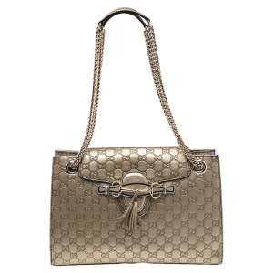 Gucci Metallic Gold Guccissima Leather Large Emily Chain Shoulder Bag