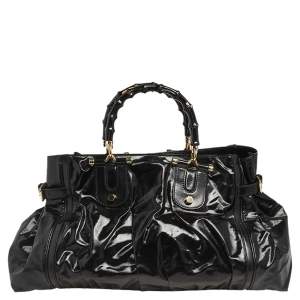 Gucci Black Coated Canvas and Leather Dialux Pop Bamboo Satchel