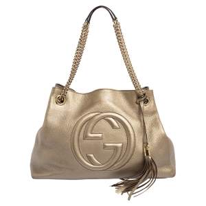 Gucci Light Gold Leather Medium Soho Shoulder Bag