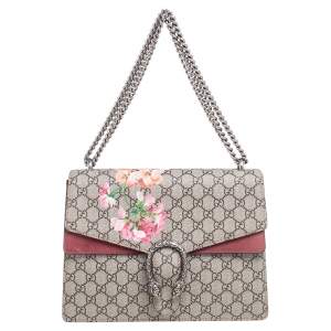 Pre Owned Gucci Beige/Maroon GG Supreme Canvas and Suede Medium Dionysus Shoulder Bag