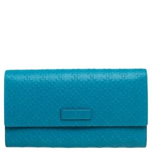 مملوكة مسبقًا محفظة كونتيننتال غوتشي جلد ديامانت تركواز أزرق بقلاب