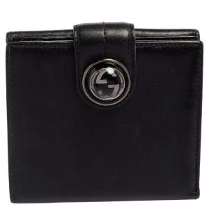 Gucci Black Leather Interlocking G French Wallet