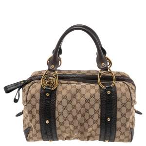 Pre Owned Gucci Beige/Brown GG Canvas and Leather G Interlocking Bowler Bag
