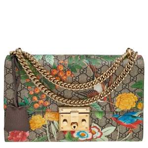 Gucci Multicolor Tian Print GG Supreme Canvas Medium Padlock Shoulder Bag