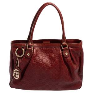 Pre Owned Gucci Red Guccissima Leather Sukey Tote