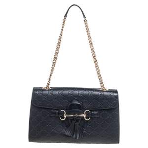 Gucci Black Guccissima Leather Medium Emily Chain Shoulder Bag