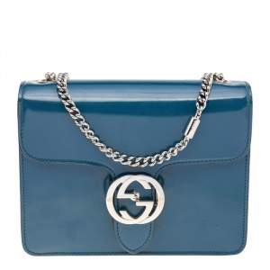 Gucci Blue Patent Leather Small GG Interlocking Shoulder Bag