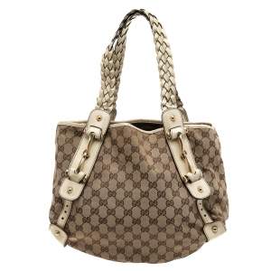 Gucci Brown/Beige GG Canvas and Leather Small Horsebit Pelham Shoulder Bag