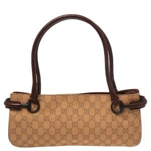 Gucci Beige/Brown GG Canvas and Leather Baguette 