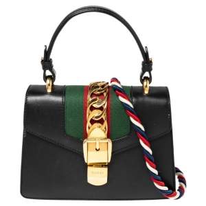 Gucci Black Leather Mini Sylvie Top Handle Bag