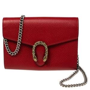 Pre Owned محفظة بسلسلة غوتشى ديونيسوس جلد أحمر