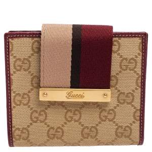 Gucci Multicolor GG Canvas and Leather Web Flap French Wallet