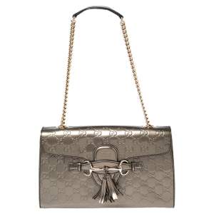 مملوكة مسبقًا Gucci Metallic Guccissima Patent Leather Medium Emily Chain Shoulder Bag