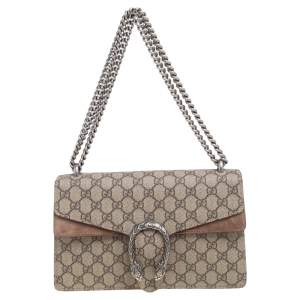 Pre Owned Gucci Beige GG Supreme Canvas and Suede Small Dionysus Shoulder Bag
