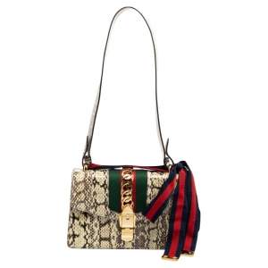 Gucci Multicolor Python And Web Chain Small Sylvie Shoulder Bag