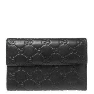 مملوكة مسبقًا Gucci Black Guccissima Leather Continental Flap Wallet