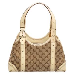 Gucci Beige/Off-white Monogram Canvas And Leather Buckle Shoulder Bag