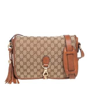 مملوكة مسبقًا Gucci Beige/Brown GG Canvas Medium Marrakech Tassel Messenger Bag