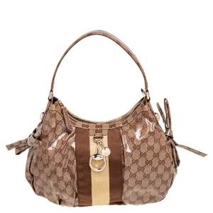 Pre Owned Gucci Beige/Ebony GG Crystal Coated Canvas Hobo