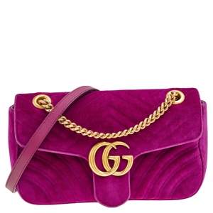 Gucci Purple Velvet Medium GG Marmont Shoulder Bag