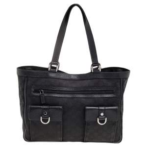 Pre Owned Gucci Black GG Canvas and Leather Abbey Pocket Tote